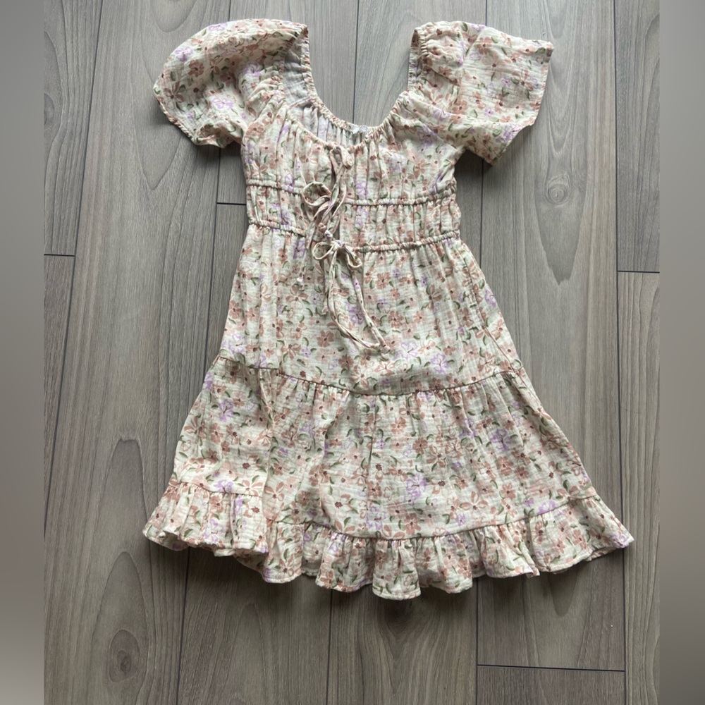 Floral mini dress with tie front details, XS